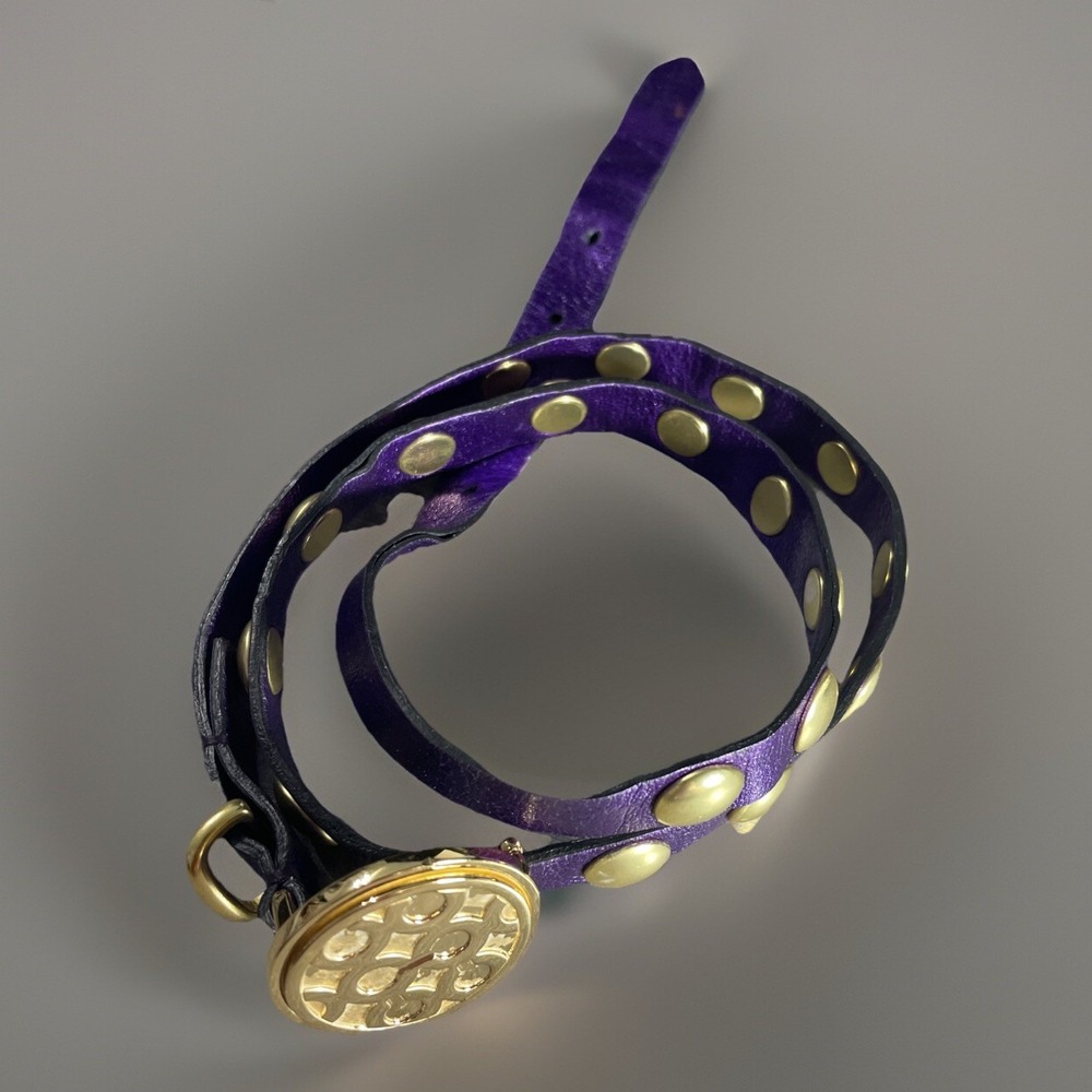 RARE✨Women's Coach‎ Belt Leather Purple Logo Oval Gold Tone "C" Buckle Size S - Picture 3 of 7